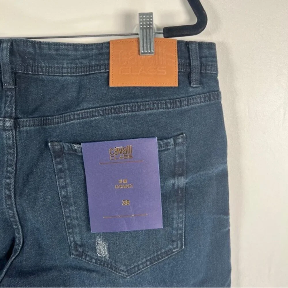 NWT CAVALLI CLASS SLIM STRAIGHT Distressed Jeans OXJ211 DS028 Size‎ 38 X 30